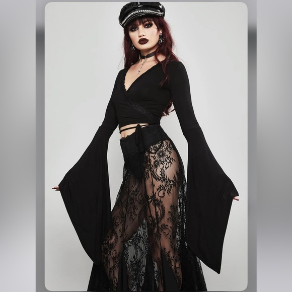 Dolls Kill Tops - Dolls Kill Widow Tragic Player Bell Sleeve Top NWT